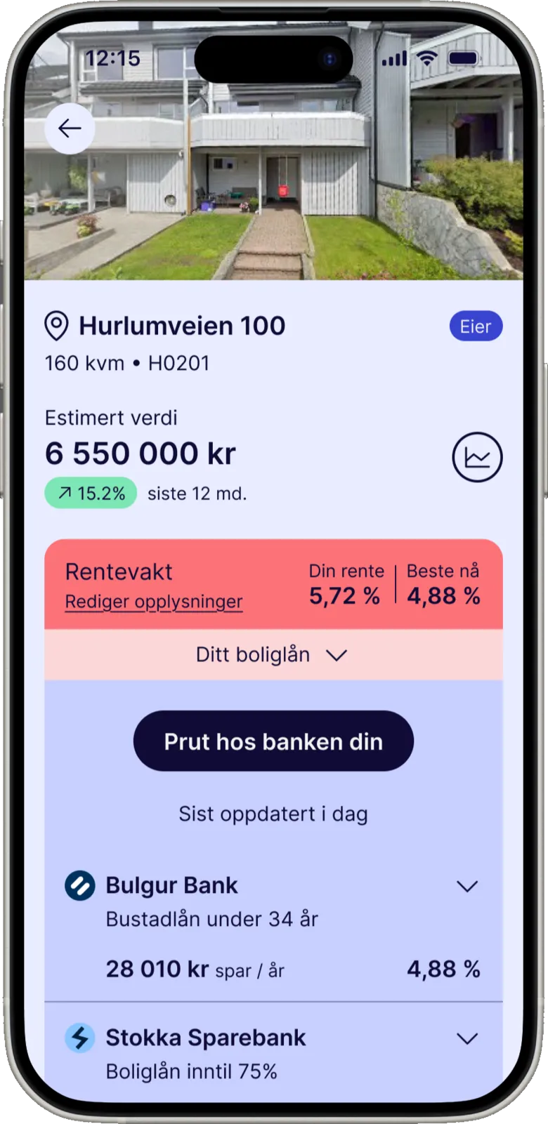 Oversikt som sammenligner din rente med de beste rentene i markedet.